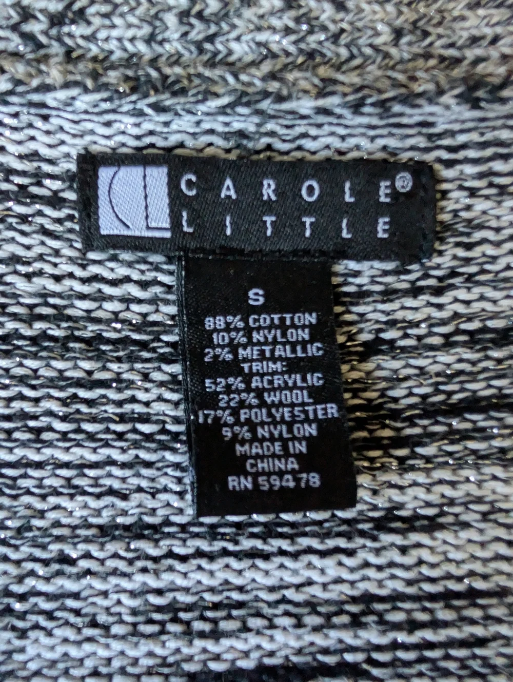 Tweed Knit Cardigan Jacket Black Cream Frayed Trim Chanel Style Sz Small Classic